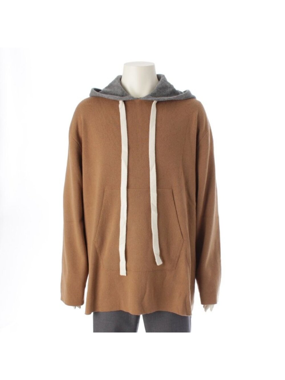 Loewe Cashmere Oversized Hood Knit Hoodie Pullover Top Natural Brown Gray